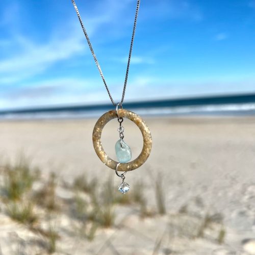 seaglass in a ring of beach sand seaglass anklet with swarovski crystal copy